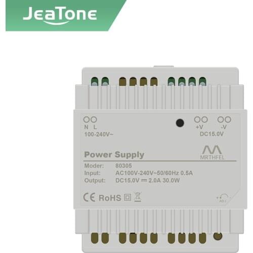 Jeatone Transformer Power Supply input AC 100V-240V output DC15.0V 2.0A Adapter Strip Switch Driver video intercom