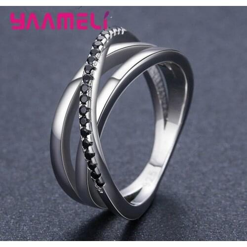 925 Sterling Silver Metal Punk Cross Rings Original Design Black Crystal Jewelry for Women Men Party Accessories Gift