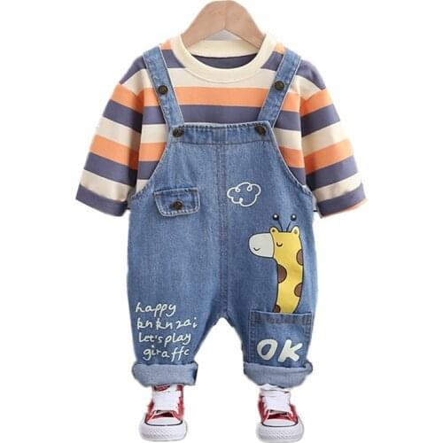 New Fashion Spring Autumn Children Cartoon Clothes Boy Baby Girls Print T-Shirt Overalls Toddler Casual Costume Kids Sport Suits