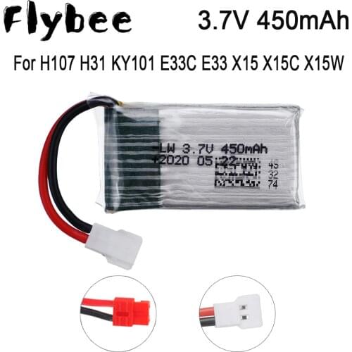 3.7V 450mah Lipo Battery For H107 H31 KY101 E33C E33 For SYMA X15 X15C X15W X5A-1 RC Quadcopter Drone Spare Parts Accessories