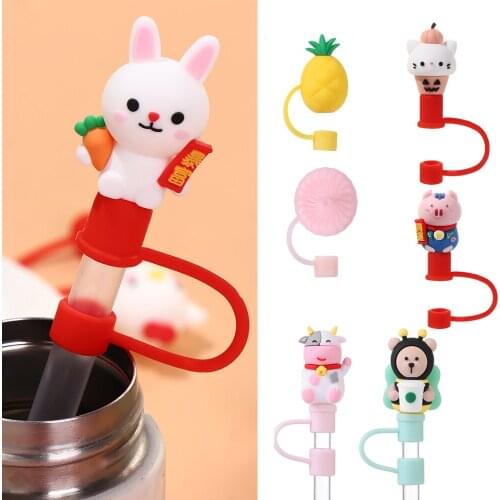 Reusable Creative Silicone Straw Stopper Dust Cap Glass Cup Accessories Cartoon Stopper Cover Kitchen Drink Cleaner