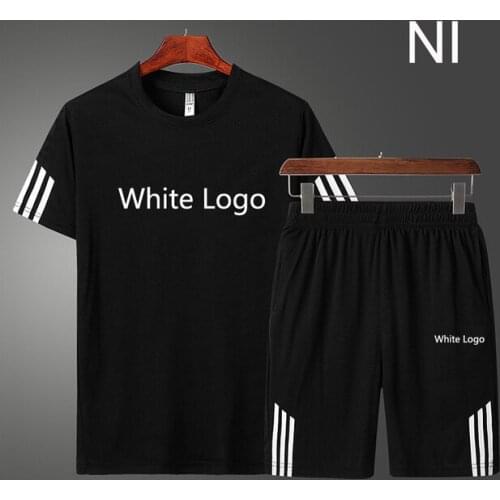 2020 Men Casual Set Fashion 2 PCS Sweat Suit Striped Short Sleeve T-shirt Shorts Sets Male Sportswear Tracksuit Summer Sportsuit