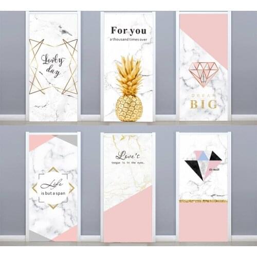 Light Luxury Door Stickers Abstract Poster Kitchen Door Stickers Pattern 3d Wallpaper Decoration Porte Home Decor EH50DS