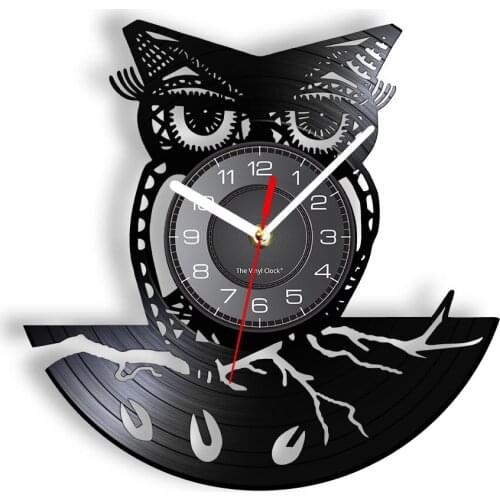 Night Owl Vinyl Record Wall Clock Kids Room Nursery Room Bird Artwork Decor Vintage Album Re-purposed Record Clock Timepieces
