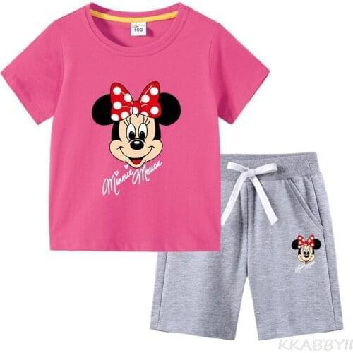 Disney The New Summer Minnie Childrens Wear Korean Version Of Cotton Childrens Short Sleeve Pants Two Sets