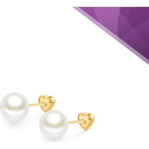 New Pure 18K Yellow Gold Earrings Round Peal Heart Stud Earrings