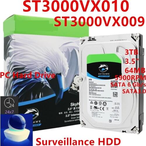 New HDD For Seagate Brand Skyhawk 3TB 3.5" SATA 6 Gb/s 64MB 5900RPM For Internal HDD For Surveillance HDD For ST3000VX010/009