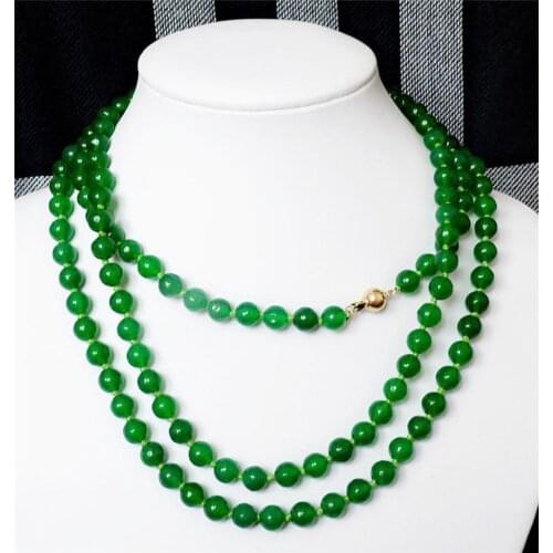 AAA Charming 8mm Natural Green Jade Round Gem Bead Necklace