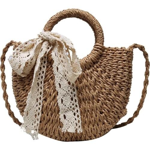 TTOU 2020 New Fashion Half-Round Straw Handbags Women Summer Beach Bag Rattan Bag Handmade Vintage Woven Handbag For Women