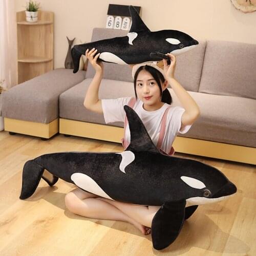 75/130cm Simulation black tiger whale plush pillow Plush killer whale toy soft and comfortable plush toy girl childrens gift