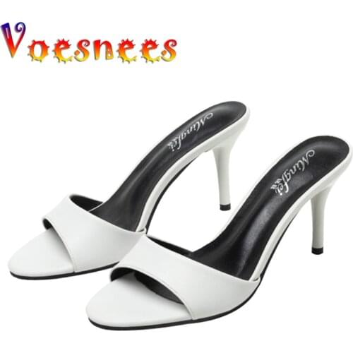Simple All-Match Round Toe Thin Heel Slippers Walk Show Peep Toe Shallow Women Shoes Korean Style One Word High Heels Sandals