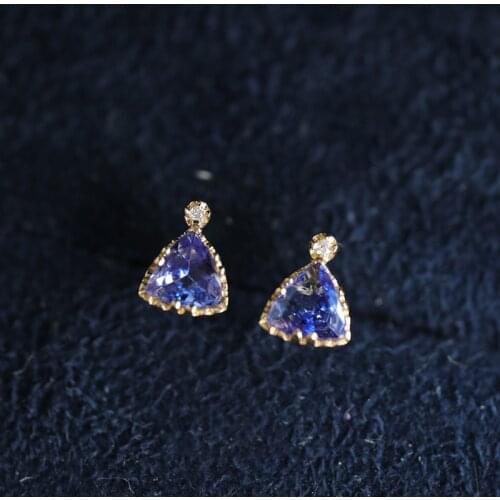 Luxury Female Crystal Blue Stone Earrings 925 Sterling Silver Gold Stud Earrings For Women Vintage Triangle Wedding Earrings