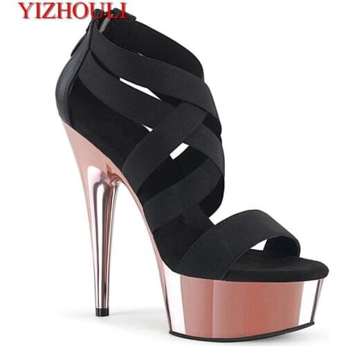 Summer 15CM high heel pole dancing sandals, rose gold plating stiletto heels, model stage performance, dancing shoes