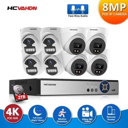 HCVAHDN H.265 8CH 4K 8MP POE NVR CCTV System 8MP Outdoor Audio IP Camera P2P Remote Video Security Surveillance Set