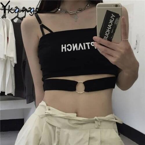 Women Letter Print Sexy Short Camisole Dark Tops Summer 2021 Korean Goth Harajuku Aesthetic Street Camisole Vest Female Clothing
