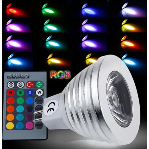 Newest MR16 3W RGB LED Light Bulb Lamp Spotlight RGB 16 Color Change +24Keys Remote Controller AC/DC 12V