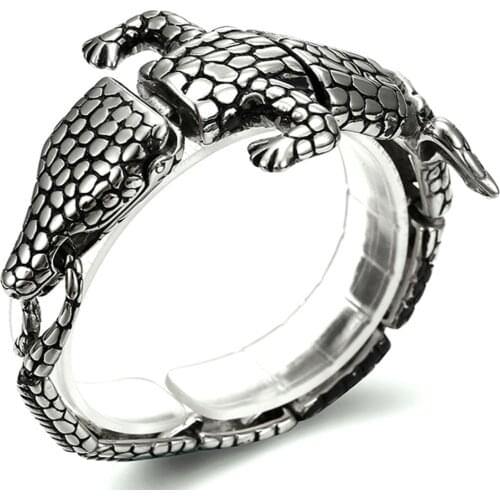 Tisnium Hip Hop Animal Bangle Stainless Steel Mens Bracelet Crocodile Rope Vintage Fashion Jewelry Gold Accessories Bracelets