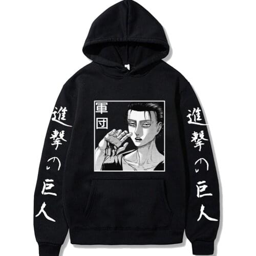 Hot Black Hooded Anime Hoodie Attack on Titan Long Sleeve Sweatshirts Men Women Streetwear Autumn Boys Black Unisex Pullovers