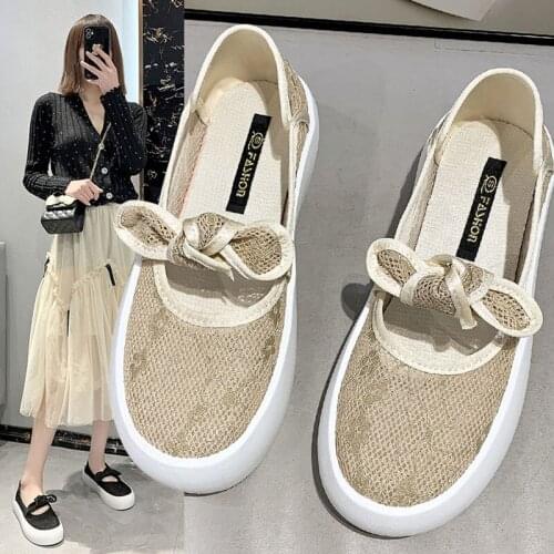 Net shoes women summer thin womens shoes 2021 new lace breathable thick-soled loafers mesh doll single shoesv