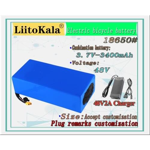 LiitoKala 18650 48V 30ah 20AH 15ah 12ah 25ah Lithium Battery Pack 48V 1000W electric bicycle battery Built in 20A BMS 48V2A XT60