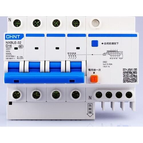 CHINT AC230/400V NXBLE-32 4P residual current device D 6 10 16 20 25 32A type D earth leakage circuit breaker