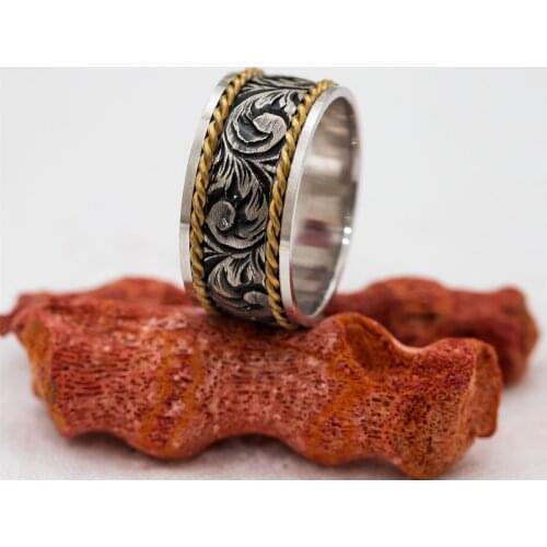 Vintage Motif Dimming Unisex Silver Wedding Ring