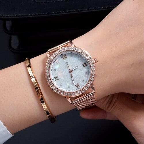 Luxury Brand Ladies Watch Fashion Stainless Steel Rose Gold Diamond Women Watches Roman Numerals Female Clock Relogio Feminino