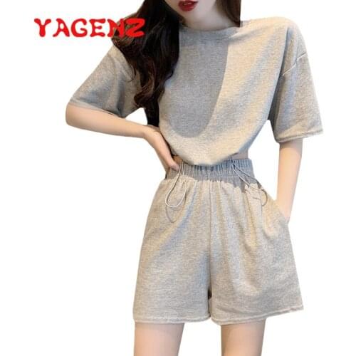 YAGENZ Casual Two Piece Set Tracksuit Women Fashion Summer Clothes For Women Short sleeve Short Top And Short Wide Leg Pants 791