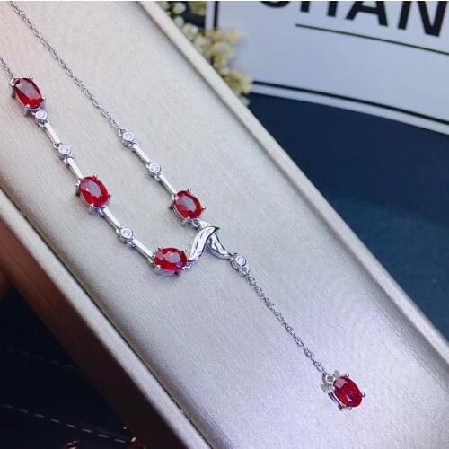 Grace Tassels Water drop Natural red ruby Necklace Natural Gemstone Pendant Necklace 925 sliver women wedding party gift Jewelry