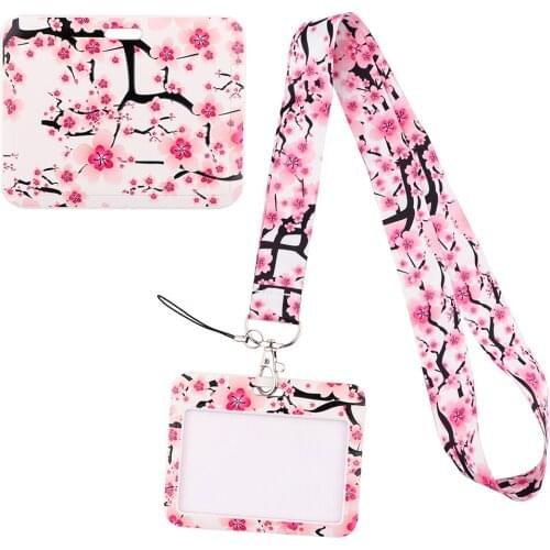 1pcs ZF3037 Pink Cherry Blossoms Neck Strap Lanyard For Keys ID Card Gym Mobile Phone Straps USB Badge Holder DIY Hang Rope