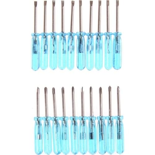 10pcs 2mm Mini Pocket Cross Flathead Screwdriver Tool Tip Plastic Handle Stubby