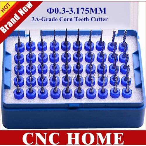 10pcs Tungsten Steel Carbide End Mill Corn Teeth Milling Cutter Set CNC PCB Router Rotary Burrs 3.175mm SHK CNC Engraving Bit