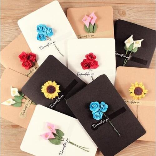 10pack Flower greeting card kraft paper white paper black Sun flower rose white blue pink blessing 14.5*10.5CM