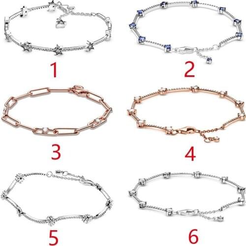 100% 925 Silver New Blue Star Daisy Fashion PAN Bracelet Suitable For Original Womens Festival Wedding Gift Diy Charm Jewelry