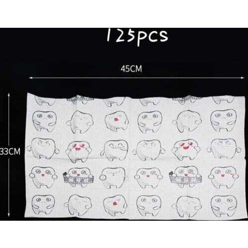 125pcs Dental Bibs Cartoon Disposable Neckerchief Bib Scarf Oral Hygiene Medical Paper Scarf Dentist Products Materials
