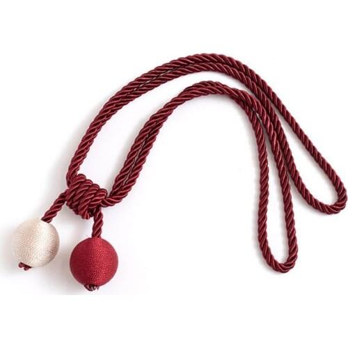 2Pcs Curtain Tieback Simple Punch Free Polyester Double Color Ball Curtain Strap for Office
