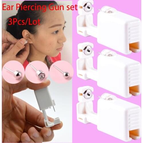 3PC/Set Disposable Sterile Ear Piercing Unit Cartilage Tragus Helix Piercing Gun NO PAIN Piercer Tool Machine Kit Stud Jewelry