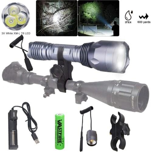 600 Yards 3 XML T6 LED Flashlight Torch Lamp Powerful Tactical Hunting light C10 Ourdoor waterproof Searchlight+18650+Charger