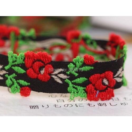 DIY hair accessories handmade Exquisite cotton lace ribbon vine roses 2cm ethnic Embroidery polyester woven Jacquard ribbon GF20