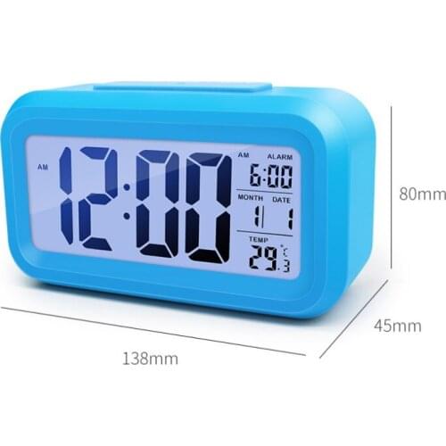 Digital Alarm Clock Time Data LCD Display Snooze Function Electronic BackLight Sensor Nightlight Office Table Student Kids Clock