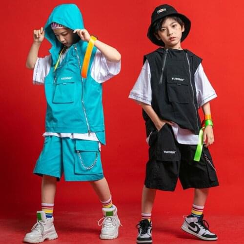 Kids Concert Hip Hop Clothing Hoodie Sleeveless Tops Vest Streetwear Shorts T Shirt For Girl Boy Dance Wear Costumes Clothes Set