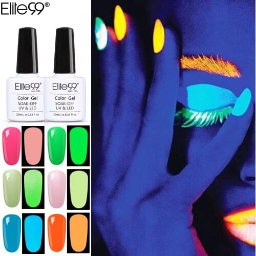 Elite99 10ml Luminous UV Gel Polish Night Glow In Dark Hybrid Varnishes Soak Off Fluorescent Neon Colors Gel Nail Polish Enamel