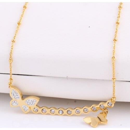 Exquisite Rhinestone Gold-Color Stainless Steel Animal Butterfly Pendant Necklace For Women New 2015 Fashion Jewelry