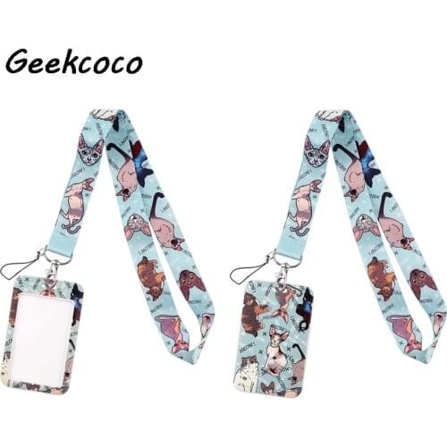 J2469 Cartoon Cat Card Holders Case Phone Key Badge Camera USB Holders Neck Rope Lanyard with Keyring