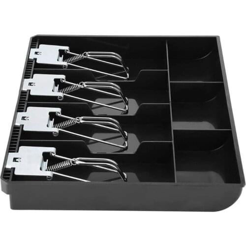 Cash Drawer Register Insert Tray Replacement Cashier with Metal Clip 4 Bills 3 Coins for Petty Cash Money Black Storage Box