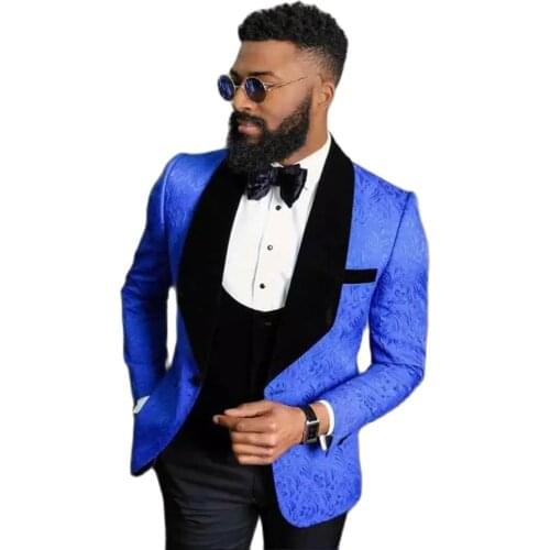 Classic Royal Blue Floral Slim Fit Custom Made Mens Suits 2020 Wedding Suits For Groom Tuxedos 3 Pieces Groomsmen Suits Be