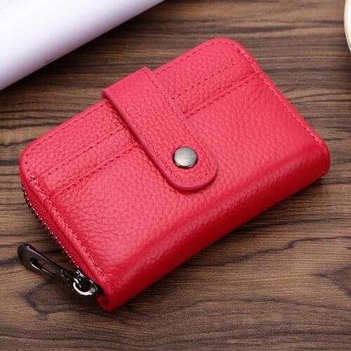 Fashion RFID Mini Wallet Women ID Credit Card Genuine Leather Bank Card Holder For Men Coin Purse Women Small Wallet Red