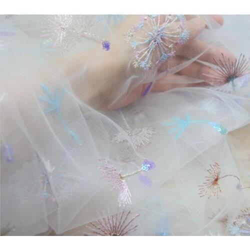 Lace Sequin Embroidery Glitter Dandelion Tulle Soft Fabric for DIY Wedding Party Dress Stage Garment Decoration Fabric