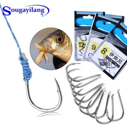 Sougayilang 12pcs Fishing Hooks High Carbon Steel Single Fishing Hook Fly Fishing Jip Barbed Carp Hooks Sea Tackle Accessories
