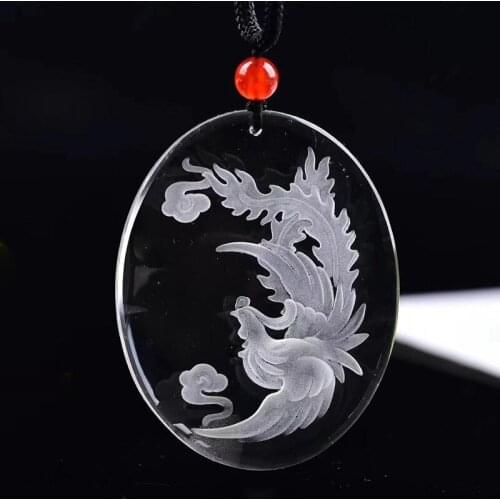Fine White Natural Crystal Pendant Hand Carved Phoenix Pendants Sweater Chain Necklace Lucky for Women Men Crystal Jewelry